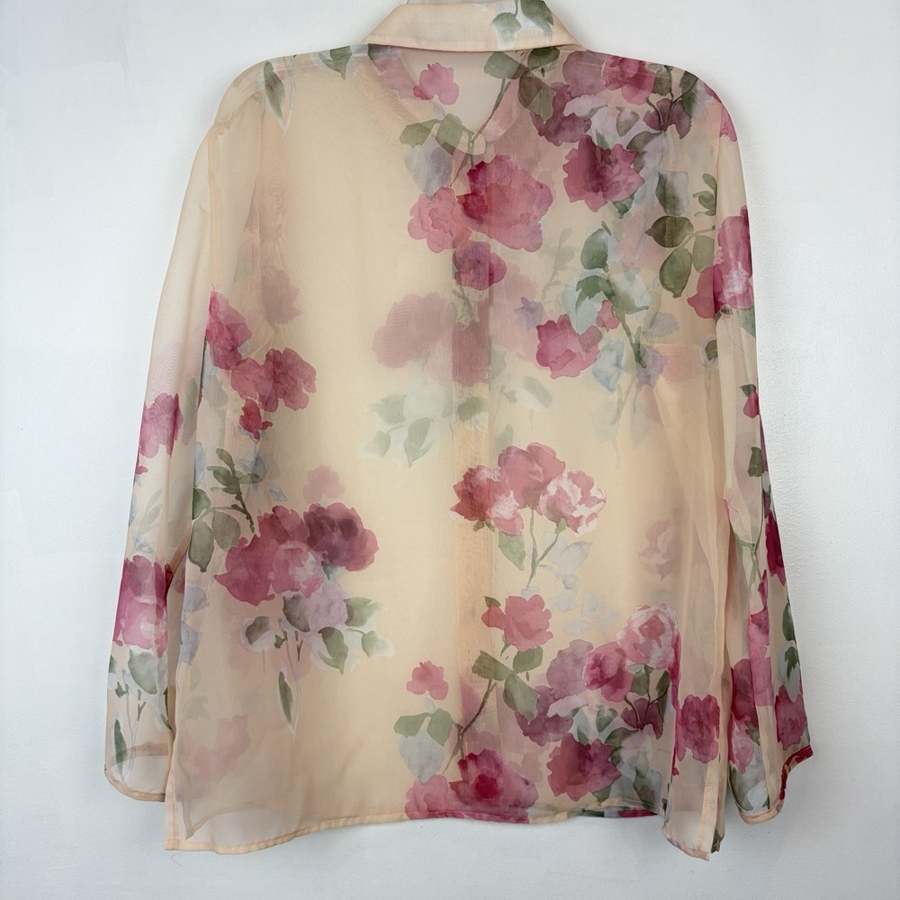 Vintage Sheer Floral Top Womens Large Boho Chiffon Flowy Romantic Career Read - Picture 8 of 10